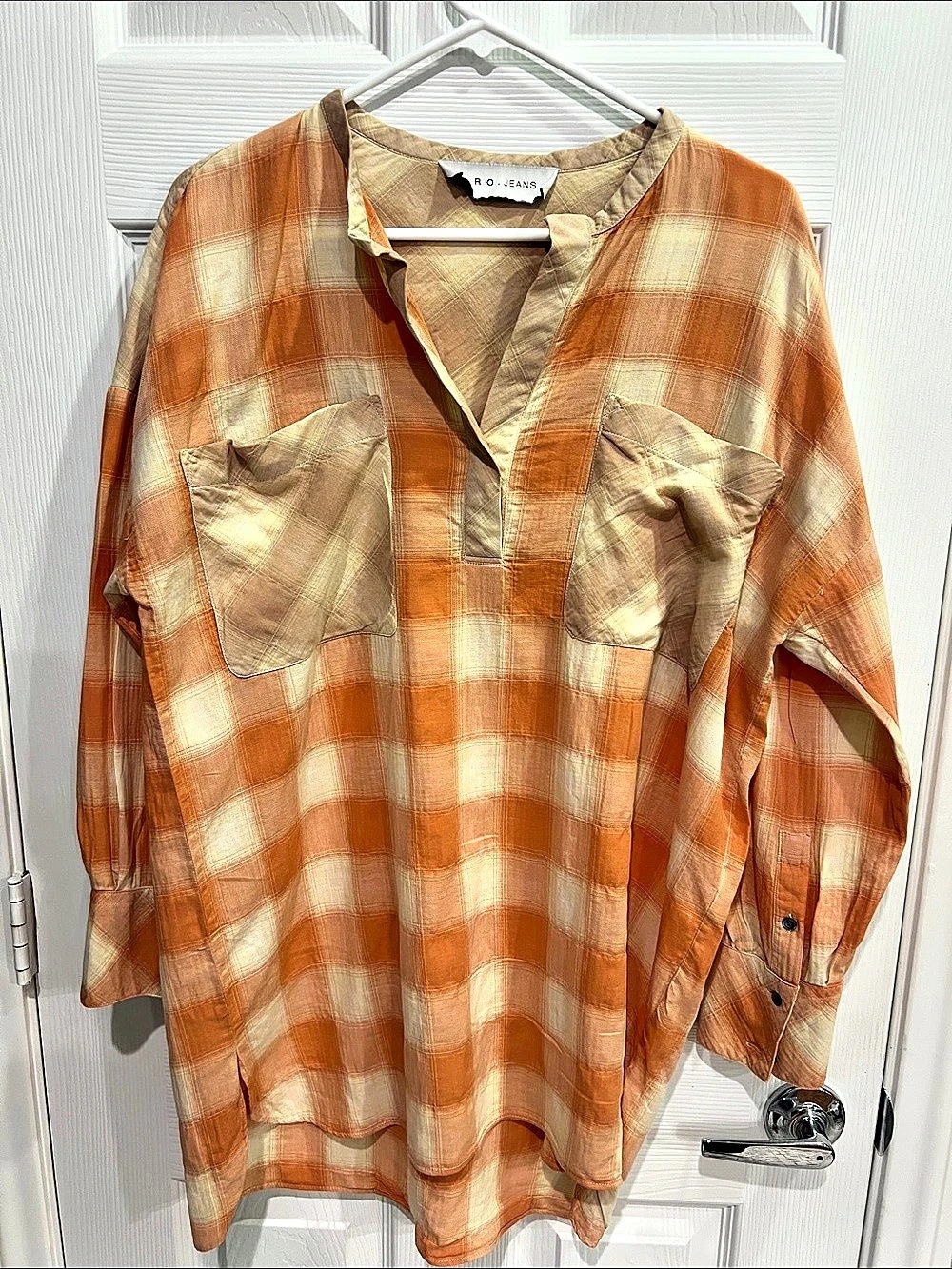 IRO.JEANS Plaid Button Down in Orange & Cream Size 38